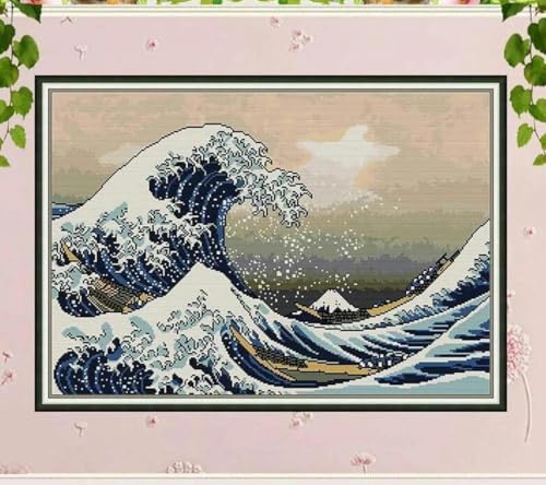 Chaozhirui Stickset mit Kreuzstich, Kreuzstich, 11 CT, Kreuzstich-Set „Die große Welle vor Kanagawa“, Stickset zum Selbermachen, für Anfänger und Fortgeschrittene, 40 x 50 cm von Chaozhirui
