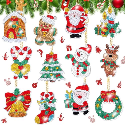 12 Stück 5D DIY Diamant Malerei Schlüsselanhänger Weihnachten Diamond Painting Anhänger für Kinder Erwachsene Machen Weihnachtsgeschenke von Charfia
