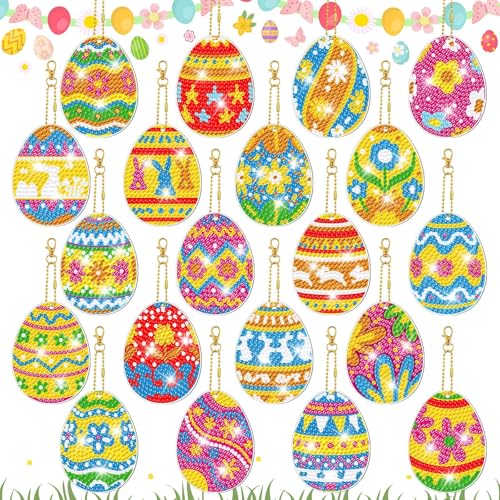 20 Stück Diamond Painting Ostern, Ostern Deko Set, Diamond Painting Kinder, Diamond Painting Schlüsselanhänger, Diamond Painting Ostern Doppelseitig Set, DIY Ostern Bastelset Geschenk (Ostern) von Charfia
