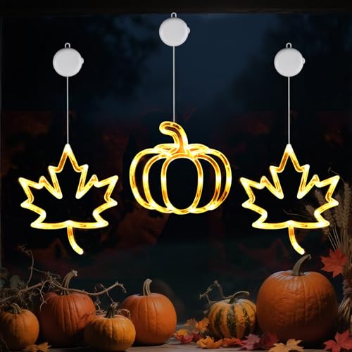 3 Stück Herbst Deko, Herbstdeko Fenster, Ahornblatt Licht, Kürbis, Herbst Lichterkette mit Saugnapf, Batteriebetriebene Fensterdeko Herbst für Herbstdeko und Weihnachtsdeko Halloween Deko (Herbst-1) 3 Stück Herbst Deko, Herbstdeko Fenster, Ahornblatt Licht, Kürbis, Herbst Lichterkette mit Saugnapf, Batteriebetriebene Fensterdeko Herbst für Herbstdeko und Weihnachtsdeko Halloween Deko (Herbst-1) von Charfia