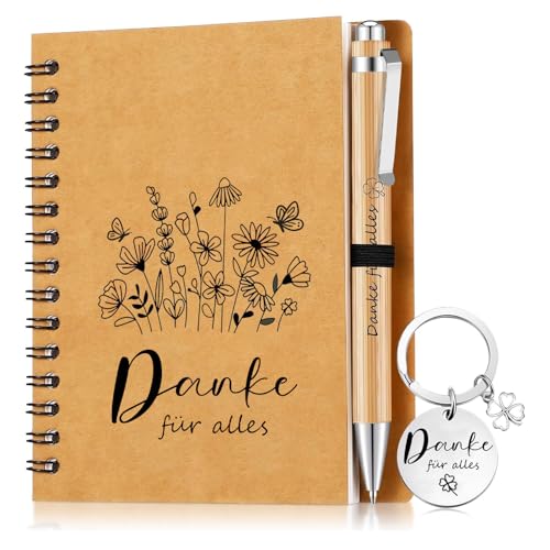 Charfia Dankeschön Geschenk set für Kollegen, Abschiedsgeschenk Lehrerin, Erzieherin, Danke für Alles Spiral Notizblock Kugelschreiberund Schlüsselanhänger, Abschiedsgeschenke für Kollegen (012) von Charfia