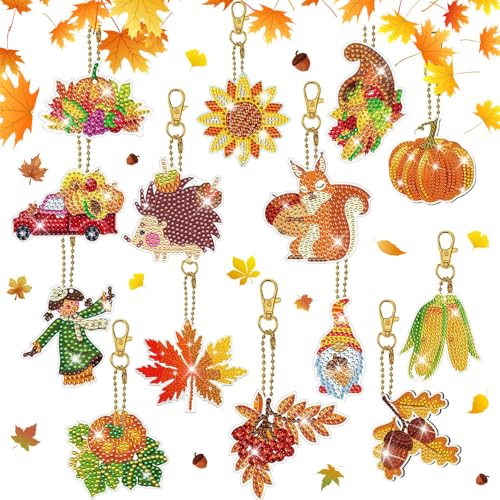 Charfia Diamond Painting Schlüsselanhänger Anhänger, 14 Stück Doppelseitige Diamond Painting Herbst Kinder Halloween, 5D Diamant Painting Herbst Deko Bastelset DIY Basteln Charfia Diamond Painting Schlüsselanhänger Anhänger, 14 Stück Doppelseitige Diamond Painting Herbst Kinder Halloween, 5D Diamant Painting Herbst Deko Bastelset DIY Basteln von Charfia