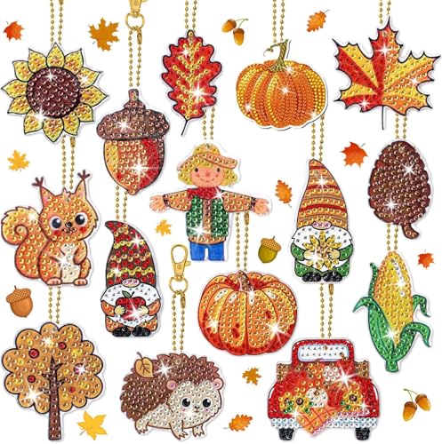 Charfia Diamond Painting Schlüsselanhänger Anhänger, 15 Stück Doppelseitige Diamond Painting Herbst Kinder Halloween, 5D Diamant Painting Herbst Deko Bastelset DIY Basteln Charfia Diamond Painting Schlüsselanhänger Anhänger, 15 Stück Doppelseitige Diamond Painting Herbst Kinder Halloween, 5D Diamant Painting Herbst Deko Bastelset DIY Basteln von Charfia