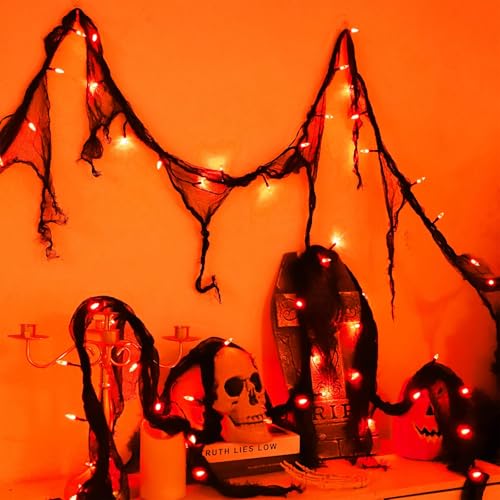 Charfia Halloween Deko Innen Outdoor, 3M Deko Halloween Lichterkette Beleuchtung mit Stoffgaze und Timer, Wasserdicht Innen Outdoor Lichterkette Batterie Party Dekoration Charfia Halloween Deko Innen Outdoor, 3M Deko Halloween Lichterkette Beleuchtung mit Stoffgaze und Timer, Wasserdicht Innen Outdoor Lichterkette Batterie Party Dekoration von Charfia