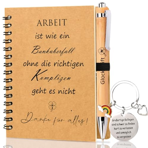 Dankeschön Geschenk set für Kollegen, Abschiedsgeschenk Lehrerin, Erzieherin, Arbeit Ist Wie Ein Banküberfall, Spiral Notizblock Kugelschreiberund Schlüsselanhänger, Abschiedsgeschenke für Kollegen von Charfia