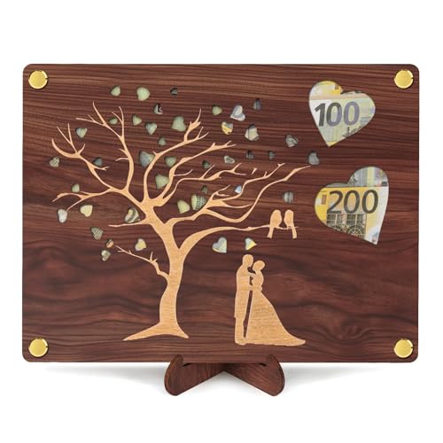 Hochzeitsgeschenke für Brautpaar, Holz Hochzeitsgeschenk Geld Geldgeschenk Hochzeit Geschenk Hochzeit Geldgeschenk, Geldgeschenke Hochzeit Verpackungen Hochzeitskarte Geldgeschenk inkl. Ständer von Charfia