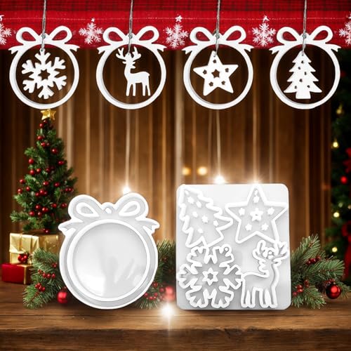 Silikonformen Gießformen, Silikonform Weihnachten, Silikonform Weihnachten Anhänger Schneeflocke Weihnachtsbaum Sterne Elch, Epoxidharz Formen Gipsformen zur Herstellung von Weihnachtsdekorationen von Charfia