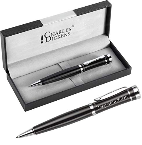 Charles Dickens Schmalz Metall Kugelschreiber mit Gravur - Modell ROCHESTER Eleganter Drehfunktion Schwarze Mine - Geschenk zum Geburtstag mit Geschenk-Etui von Schmalz®