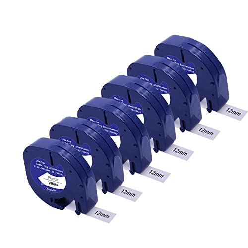 Kamo Schriftbänder 6er-Pack kompatibel Dymo LetraTag Schriftband 91201 91221 (12mm x 4m) Schwarz auf Weiß, für Beschriftungsgerät LT-100H, LT-100H Plus, LT-100T, LT-100T Plus, XM, XR, 2000, QX50, 200B von kamo