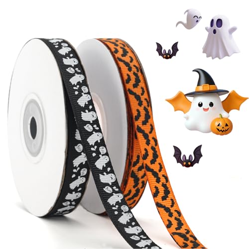 CharmBurst 2 Rollen à 50 Yards Halloween-Band, 0.9cm breit, Fledermaus und Geist Glatteisenband, Ideal für Geschenkverpackung, Halloween-Dekoration, Orange/Schwarz CharmBurst 2 Rollen à 50 Yards Halloween-Band, 0.9cm breit, Fledermaus und Geist Glatteisenband, Ideal für Geschenkverpackung, Halloween-Dekoration, Orange/Schwarz von CharmBurst