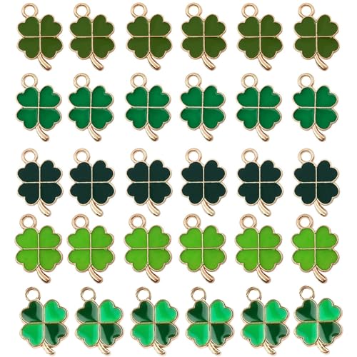 CharmBurst 40 Stück Glücksbringer Anhänger, Metall Kleeblatt, St. Patrick's Day Dekoration, DIY Bastelzubehör, Glücksbringer Ketten und Armbänder Kleine Anhänger von CharmBurst