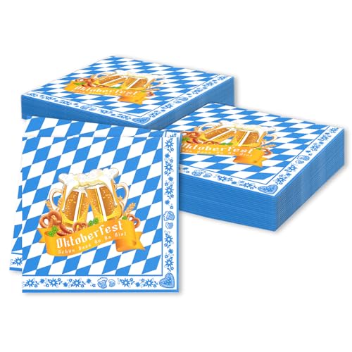 CharmBurst 40 Stück Oktoberfest Servietten Blau Weiß, Bayrische Deko Mit Raute, Seidenpapier, Tischdeko Oktoberfest Party, Servietten Bayern Accessoires Oktoberfestdeko von CharmBurst