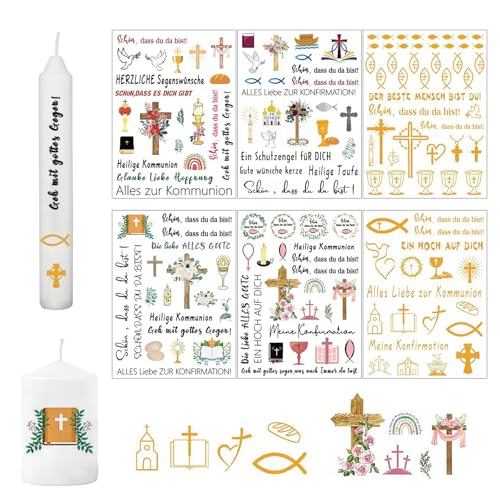 CharmBurst 6 Stück Kerzen Tattoos, Kommunion Deko Aufkleber, Wasserschiebefolie mit Spruch, Tattoofolie für Kerzen, Kerzen Verzierung, Taufkerze Deko, Kommunion Geschenk CharmBurst 6 Stück Kerzen Tattoos, Kommunion Deko Aufkleber, Wasserschiebefolie mit Spruch, Tattoofolie für Kerzen, Kerzen Verzierung, Taufkerze Deko, Kommunion Geschenk von CharmBurst