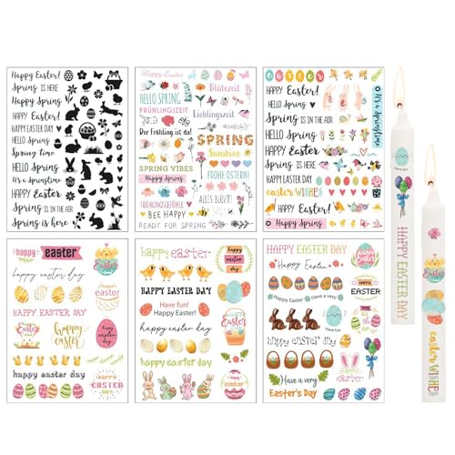 CharmBurst 6 Stück Kerzen Tattoos Ostern, Bunte Wasserschiebefolie für Kerzen, Oster Kerzenaufkleber, Ostern Deko Sticker, Oster Kerzen Tattoos für Kerzenbecher CharmBurst 6 Stück Kerzen Tattoos Ostern, Bunte Wasserschiebefolie für Kerzen, Oster Kerzenaufkleber, Ostern Deko Sticker, Oster Kerzen Tattoos für Kerzenbecher von CharmBurst
