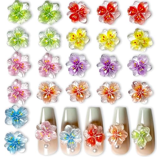 CharmBurst 80 Stück 3D Blume Nagel Charms, Nageldesign Zubehör, Glitzersteine, Bunte Blumen Deko, Nagel Steinchen, Flowers Nail, Geeignet für Nagelkunst und Y2K Stil von CharmBurst