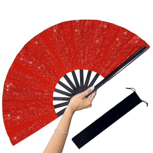 CharmBurst Großer Faltbarer Handfächer Mit Roter Glitzeroptik, Clack Fächer Für Line Dance, Party Und Outdoor Events, Retro Rave Fächer, Als Dekoration Oder CharmBurst Großer Faltbarer Handfächer Mit Roter Glitzeroptik, Clack Fächer Für Line Dance, Party Und Outdoor Events, Retro Rave Fächer, Als Dekoration Oder von CharmBurst