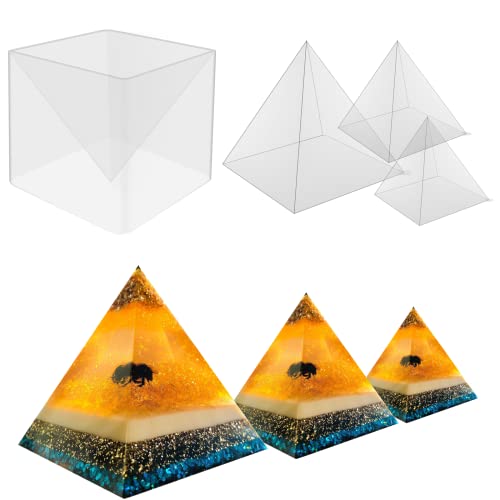 3 transparente Pyramidenformen für Harz, 3 Stück 11,9 cm, 15,2 cm, 19,1 cm, innere große Pyramiden-Silikonformen für Epoxidharz + 1 Stück Kunststoffrahmen, Pyramidenform, Silikon-Pyramidenform für von Charmewooden