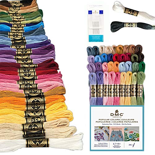 DMC Embroidery Floss Pack, Popular Colors, DMC Embroidery Thread, DMC Floss Kit Include 36 Assorted Color Bundle with DMC Mouline Cotton White/Black and DMC Cross Stitch Hand Needles. DMC Embroidery Floss Pack, Popular Colors, DMC Embroidery Thread, DMC Floss Kit Include 36 Assorted Color Bundle with DMC Mouline Cotton White/Black and DMC Cross Stitch Hand Needles. von Charming Melodie