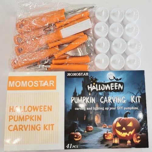 Charmofun Halloween Kürbis Schnitzset, 41 Stück Edelstahl Kürbis Schnitzen Werkzeug mit LED Kerzen und Carving Schablonen, Professionelle Schnitzmesser Kürbis Set für Kinder und Erwachsene Charmofun Halloween Kürbis Schnitzset, 41 Stück Edelstahl Kürbis Schnitzen Werkzeug mit LED Kerzen und Carving Schablonen, Professionelle Schnitzmesser Kürbis Set für Kinder und Erwachsene von Charmofun