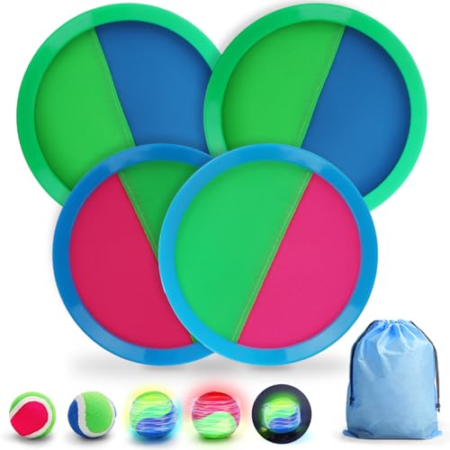 Charmofun Klettballspiel für Kinder, Leuchtend Klettball Wurfspiel, Fangballspiel Outdoor mit 4 Ballschalen und 4 Wurfbälle, Sommer Ballspiele Kinder für Garten Party Strand Outdoor von Charmofun