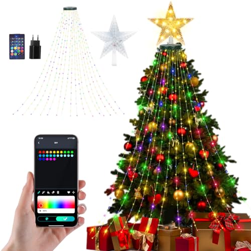 Charmofun Lichterkette Weihnachtsbaum mit App, 400 LED Christbaumbeleuchtung, 2M Weihnachtsbeleuchtung 16 Stränge für 150cm bis 250cm Tannenbaum Weihnachtsbaum Innen Aussen Deko Mehrfarbig von Charmofun