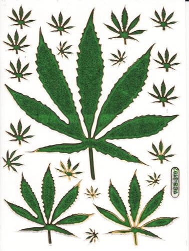 Cannabis Pflanze Aufkleber 20-teilig 1 Blatt 135 mm x 100 mm Sticker Basteln Kinder Party Metallic-Look von Charo