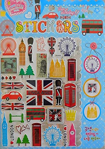 Charo 3D Uk England Big Ben Ferris Wheel Riesenrad Taxi Telefonzelle Bobby Aufkleber 1 Blatt 250 mm x 200 mm Sticker Basteln Kinder Party von Charo