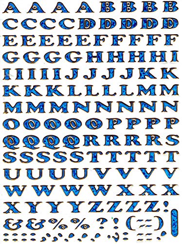 Charo Blau Buchstaben ABC Aufkleber Ziffer 5 mm hoch 1 Blatt 135 mm x 100 mm Sticker Basteln Kinder Party Metallic-Look von Charo