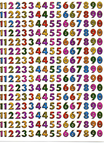 Bunt Zahlen Nummern Aufkleber Ziffer 8 mm hoch 1 Blatt 135 mm x 100 mm Sticker Basteln Kinder Party Metallic-Look von Charo
