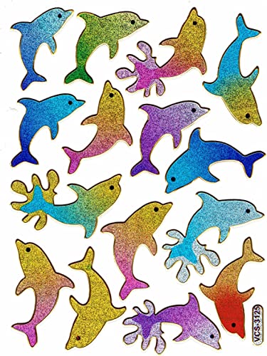 Charo Delfin Fische Delphin bunt Aufkleber 15-teilig 1 Blatt 135 mm x 100 mm Sticker Basteln Kinder Party Metallic-Look von Charo