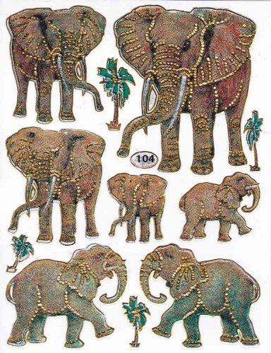 Elefanten Tiere bunt Aufkleber 11-teilig 1 Blatt 135 mm x 100 mm Sticker Basteln Kinder Party Metallic-Look von Charo