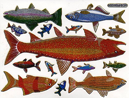 Charo Fische Fisch Tiere bunt Aufkleber 14-teilig 1 Blatt 135 mm x 100 mm Sticker Basteln Kinder Party Metallic-Look von Charo