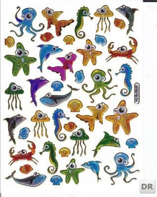 Charo Fische Fisch Tiere bunt Aufkleber 42-teilig 1 Blatt 135 mm x 100 mm Sticker Basteln Kinder Party Metallic-Look von Charo