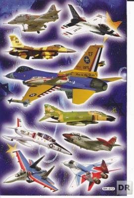 Charo Fleugzeug Jet Kampfjet Aufkleber 9-teilig 1 Blatt 270 mm x 180 mm Sticker Basteln Kinder Party von Charo