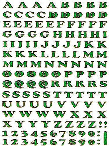 Charo Grün Buchstaben ABC Aufkleber Ziffer 5 mm hoch 1 Blatt 135 mm x 100 mm Sticker Basteln Kinder Party Metallic-Look von Charo