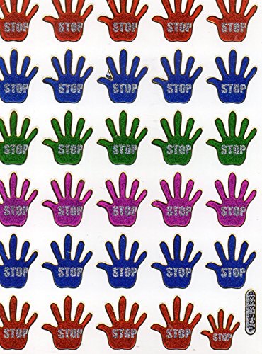Hand STOP Hände bunt Aufkleber 30-teilig 1 Blatt 135 mm x 100 mm Sticker Basteln Kinder Party Metallic-Look von Charo
