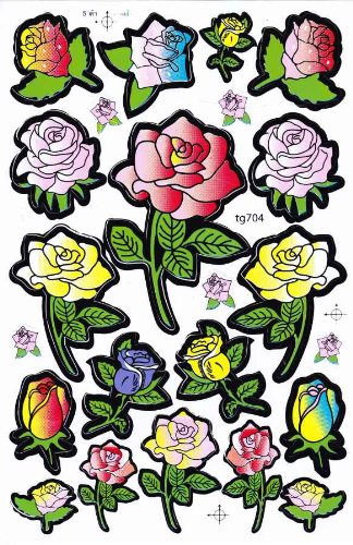 Rosen Blumen Pflanzen bunt Aufkleber 23-teilig 1 Blatt 270 mm x 180 mm Sticker Basteln Kinder Party von Charo