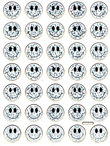 Charo Smiley Smilies Silber Aufkleber 35-teilig 1 Blatt 135 mm x 100 mm Sticker Basteln Kinder Party Metallic-Look von Charo
