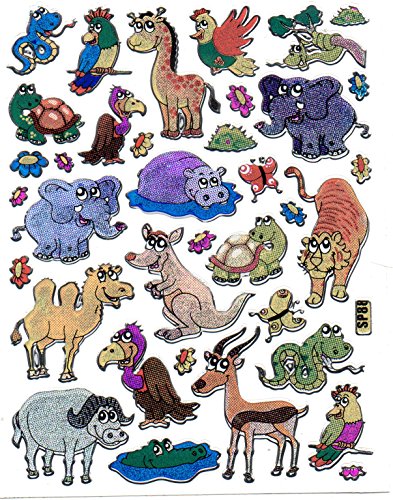 Charo Tiere Büffel Geier Kamel Hippo Nilpferd Elefant Giraffe Aufkleber 37-teilig 1 Blatt 135 mm x 100 mm Sticker Basteln Kinder Party Metallic-Look Charo Tiere Büffel Geier Kamel Hippo Nilpferd Elefant Giraffe Aufkleber 37-teilig 1 Blatt 135 mm x 100 mm Sticker Basteln Kinder Party Metallic-Look von Charo