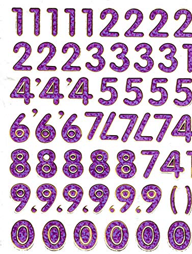 Charo lila Zahlen Nummer 123 Aufkleber Ziffer 14 mm hoch 1 Blatt 135 mm x 100 mm Sticker Basteln Kinder Party Metallic-Look von Charo