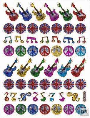 Gitarre Musik Musiknoten bunt Aufkleber 55-teilig 1 Blatt 135 mm x 100 mm Sticker Basteln Kinder Party Metallic-Look von Charo