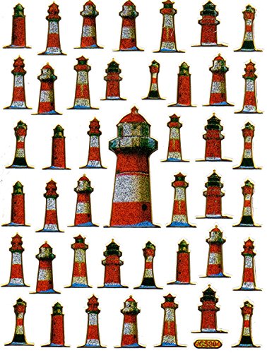 Leuchtturm Schifffahrt Turm bunt Aufkleber 43-teilig 1 Blatt 135 mm x 100 mm Sticker Basteln Kinder Party Metallic-Look von Charo