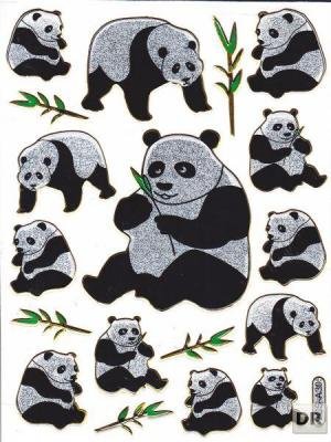 Panda Pandabär Bär Tiere bunt Aufkleber 18-teilig 1 Blatt 135 mm x 100 mm Sticker Basteln Kinder Party Metallic-Look von Charo