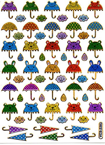 Schirm Regenschirm Sonnenschirm Regen Aufkleber 60-teilig 1 Blatt 135 mm x 100 mm Sticker Basteln Kinder Party Metallic-Look von Charo