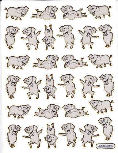 Schweinchen Schwein Tiere bunt Aufkleber 29-teilig 1 Blatt 135 mm x 100 mm Sticker Basteln Kinder Party Metallic-Look von Charo