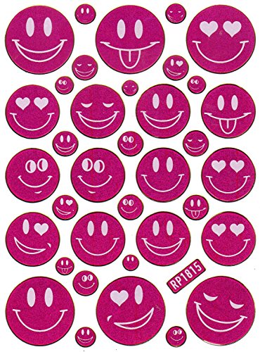 Smiley Smilies pink Aufkleber 35-teilig 1 Blatt 135 mm x 100 mm Sticker Basteln Kinder Party Metallic-Look von Charo
