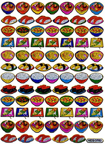 Sushi japenisches Essen Asien Aufkleber 82-teilig 1 Blatt 135 mm x 100 mm Sticker Basteln Kinder Party Metallic-Look von Charo