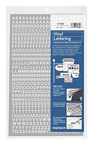 Chartpak Selbstklebende Vinyl-Großbuchstaben und Zahlen, 1/4 Zoll hoch, weiß, 610 pro Packung (01006) von Chartpak