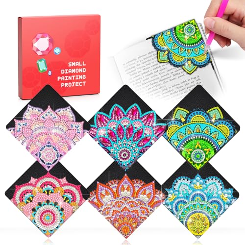 CharySim 6 Stück Diamond Painting Lesezeichen Diamant Painting Kinder Geschenkideen Mädchen 6-14 Jahre Teenager Bastelset Erwachsene Basteln Mädchen 7 8 9 10 11 12 Jahre Geburtstagsgeschenke Lotus von CharySim