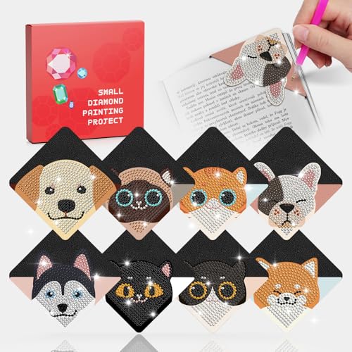 8 Pcs Diamond Painting Lesezeichen Katzen und Hunde DIY Bookmark Mädchen Basteln Erwachsene Geschenke für Frauen 8-10 Jahre Kinder Bookmark Erwachsene Un Kinder Personalisierte Lesezeichen von CharySim